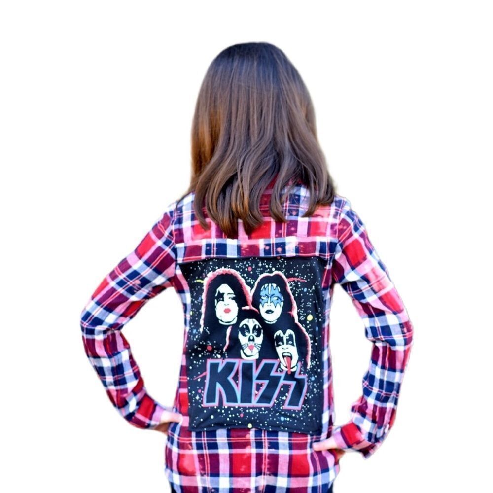 Kid's Plaid Flannel With KISS T-Shirt Patch